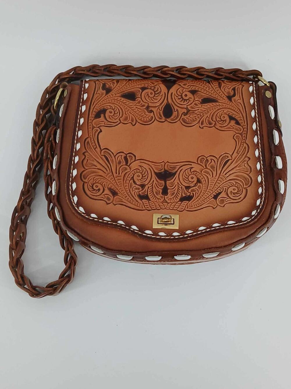 Tooled leather saddle bag, vintage hand-crafted crossbody